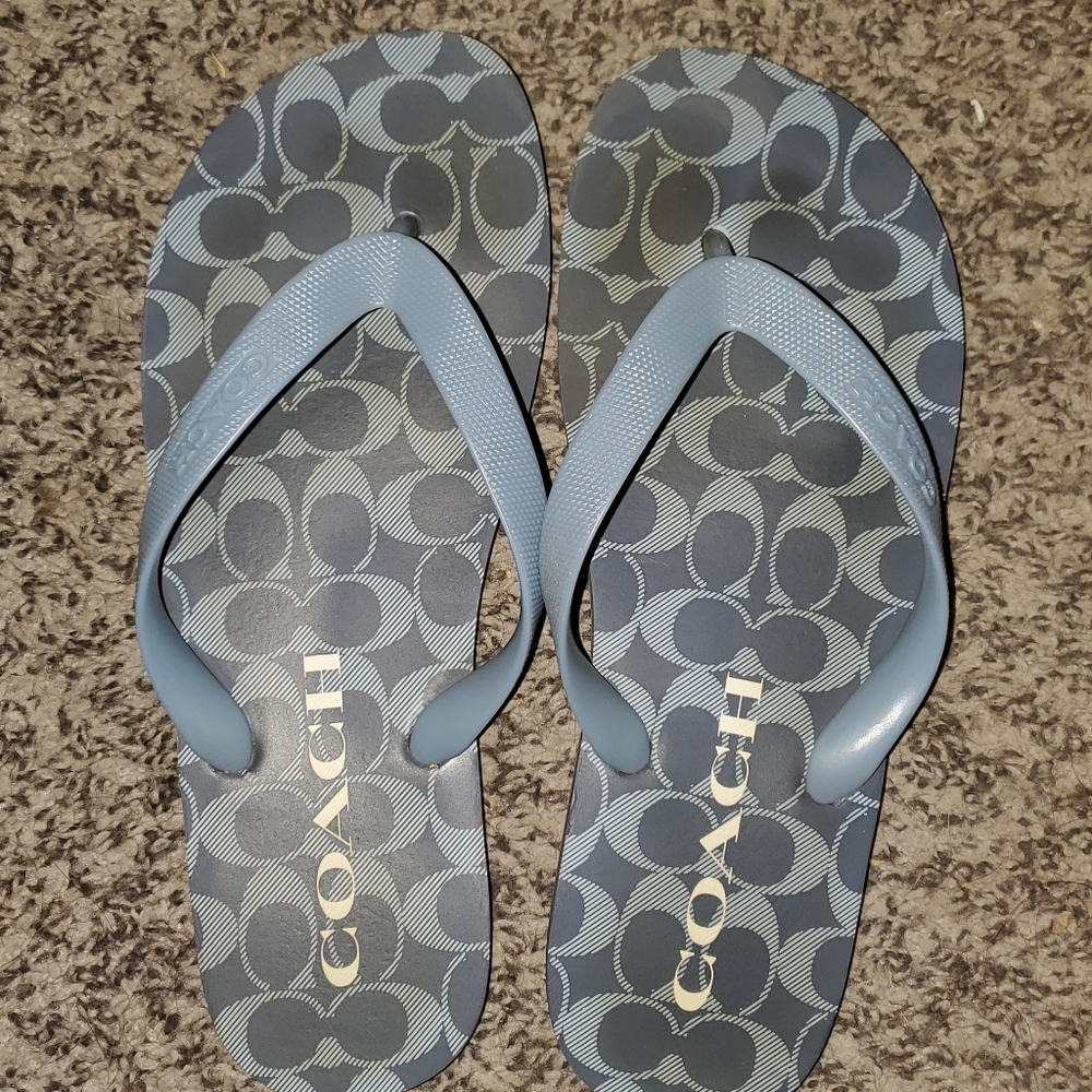 Baby blue Coach flip flops
